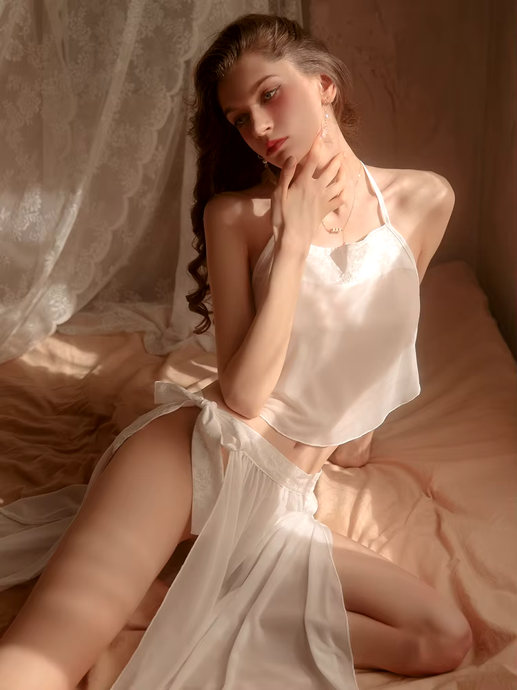 Mia White First Night Two Piece Transparent Babydoll Lingerie Set