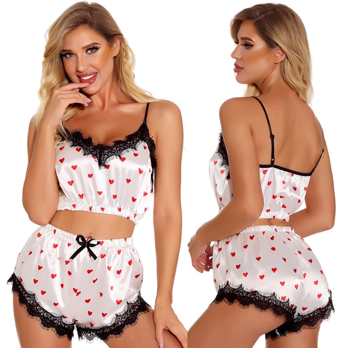 Isla Low Waist Top & Shorts Set Heart Printed