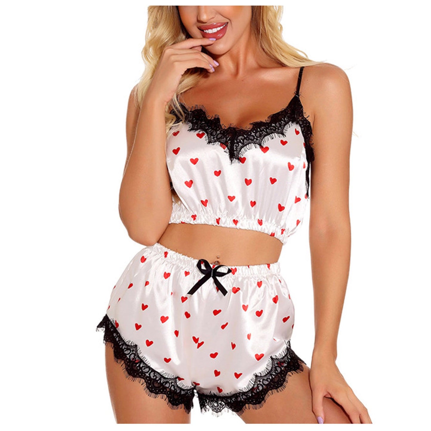 Isla Low Waist Top & Shorts Set Heart Printed