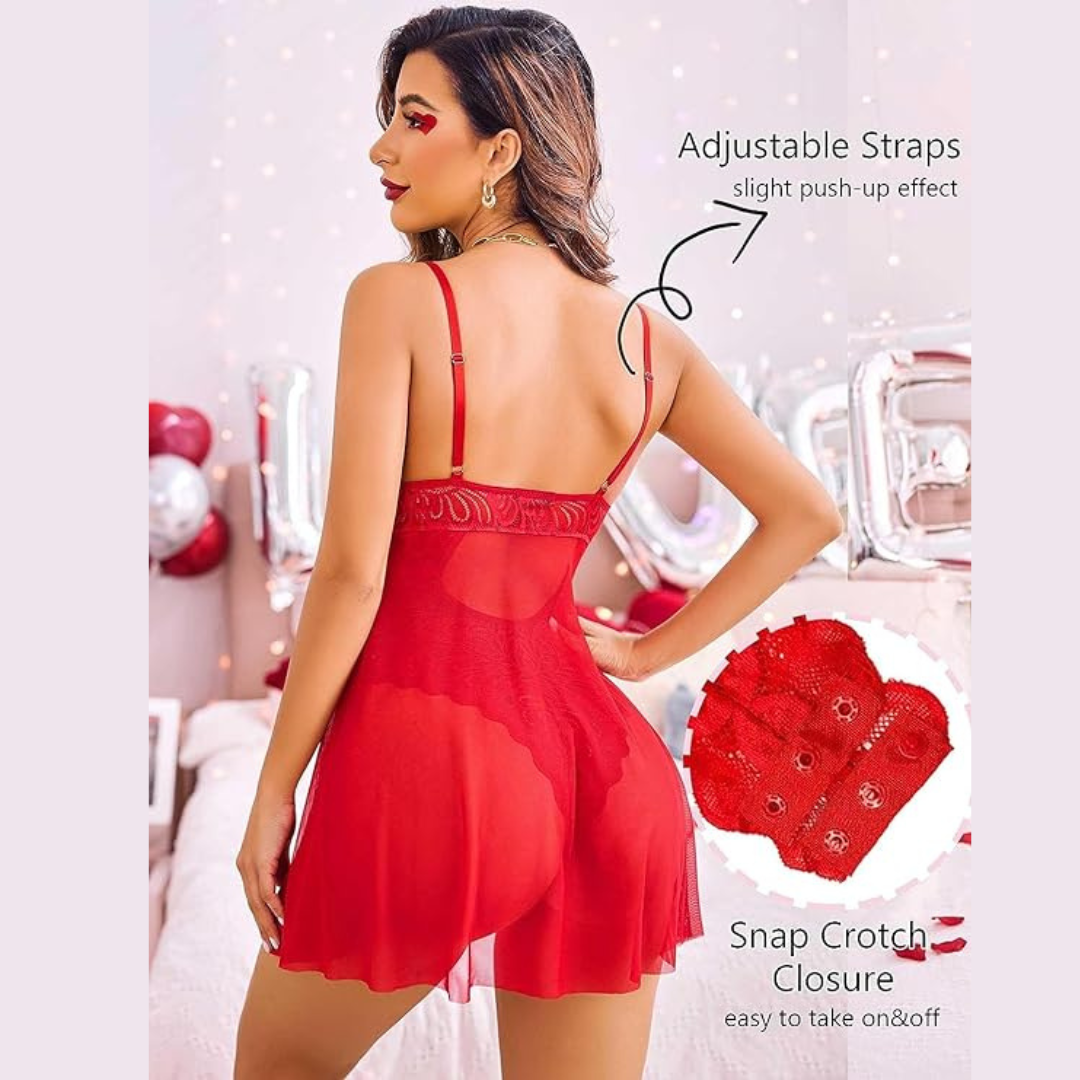 Sexy Net Floral Lace Babydoll Lingerie Nightwear Dress