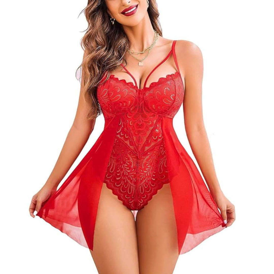 Sexy Net Floral Lace Babydoll Lingerie Nightwear Dress