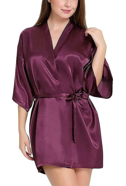 Women's Solid Satin Nightwear Bathrobe