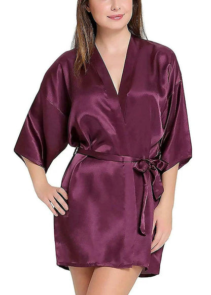 Women's Solid Satin Nightwear Bathrobe