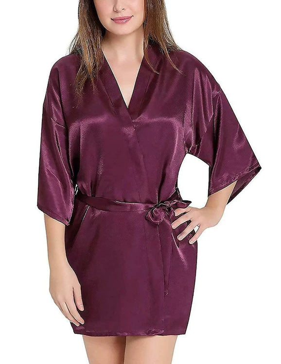 Women's Solid Satin Nightwear Bathrobe