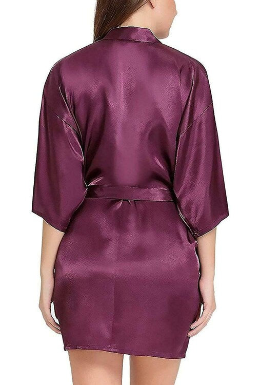 Women's Solid Satin Nightwear Bathrobe