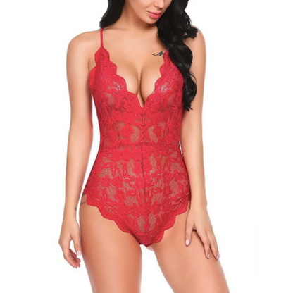 One Piece Sexy Lingerie With Lace Bodysuit Deep V Adjustable Crisscross