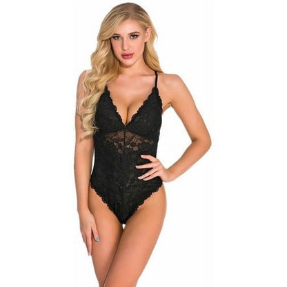 One Piece Sexy Lingerie With Lace Bodysuit Deep V Adjustable Crisscross