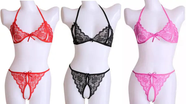 LL Open Sexy Lace 3-Point Erotic Lingerie Open Panties Temptation Set