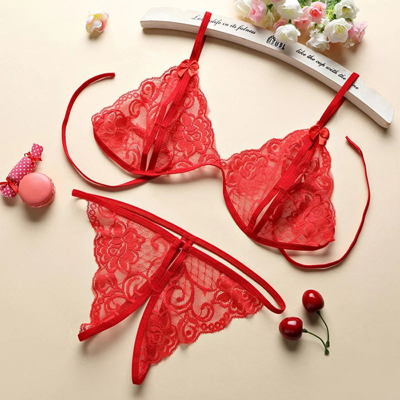 LL Open Sexy Lace 3-Point Erotic Lingerie Open Panties Temptation Set