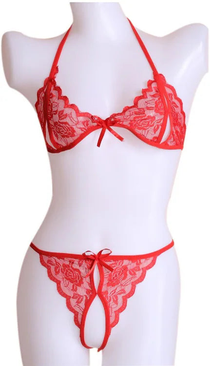 LL Open Sexy Lace 3-Point Erotic Lingerie Open Panties Temptation Set