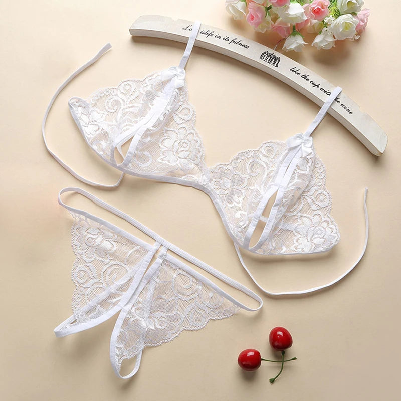 LL Open Sexy Lace 3-Point Erotic Lingerie Open Panties Temptation Set