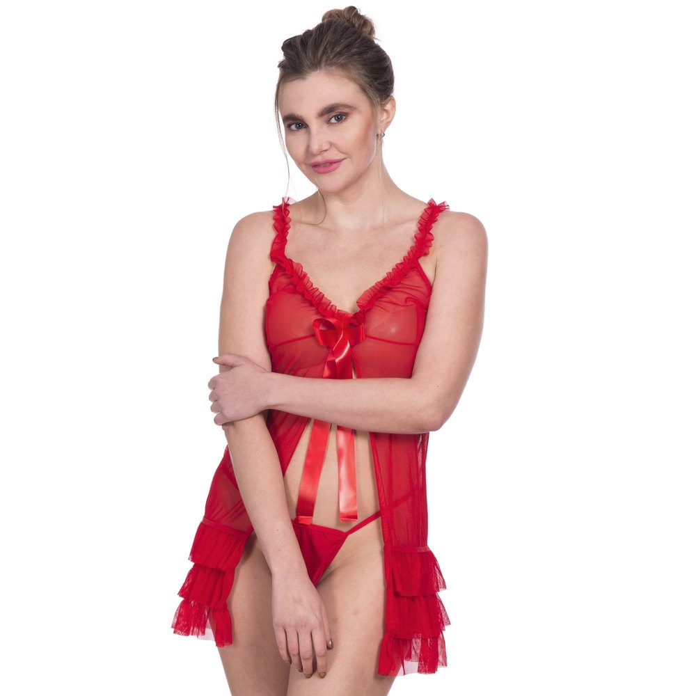 Women Net Babydoll Open-Front Nightwear Lingerie with Panty