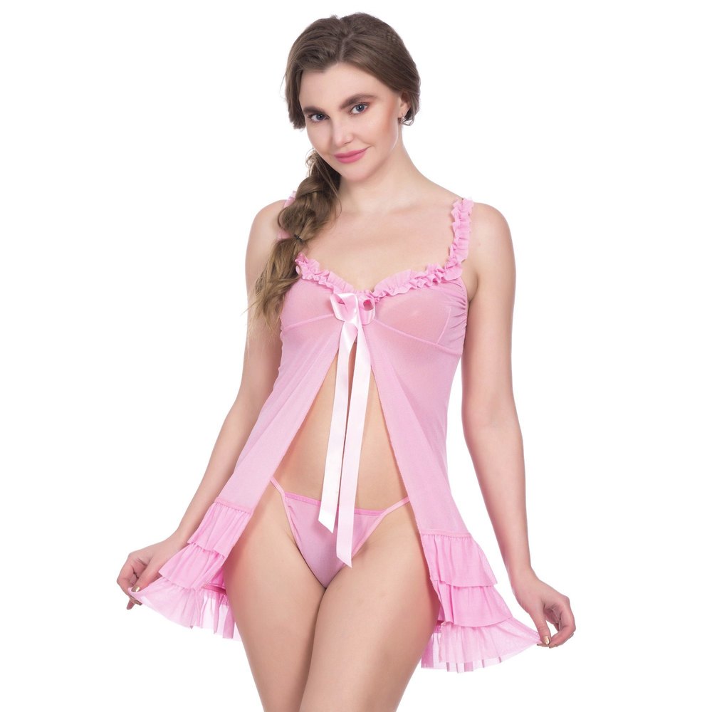 Women Net Babydoll Open-Front Nightwear Lingerie with Panty